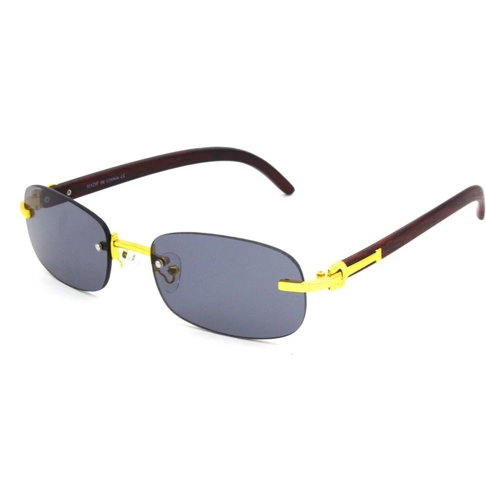 Men Sunglasses Men Rectangle Hip Hop Wood Arms Dark Black Lens Retro Classic New